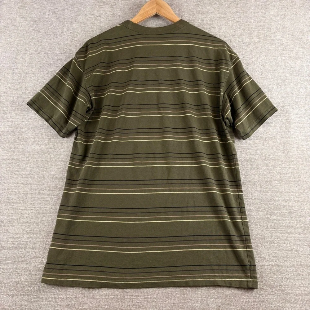 The Nike Tee Mens Striped T-Shirt Olive Green Loose Fit Embroidered Logo S Retro